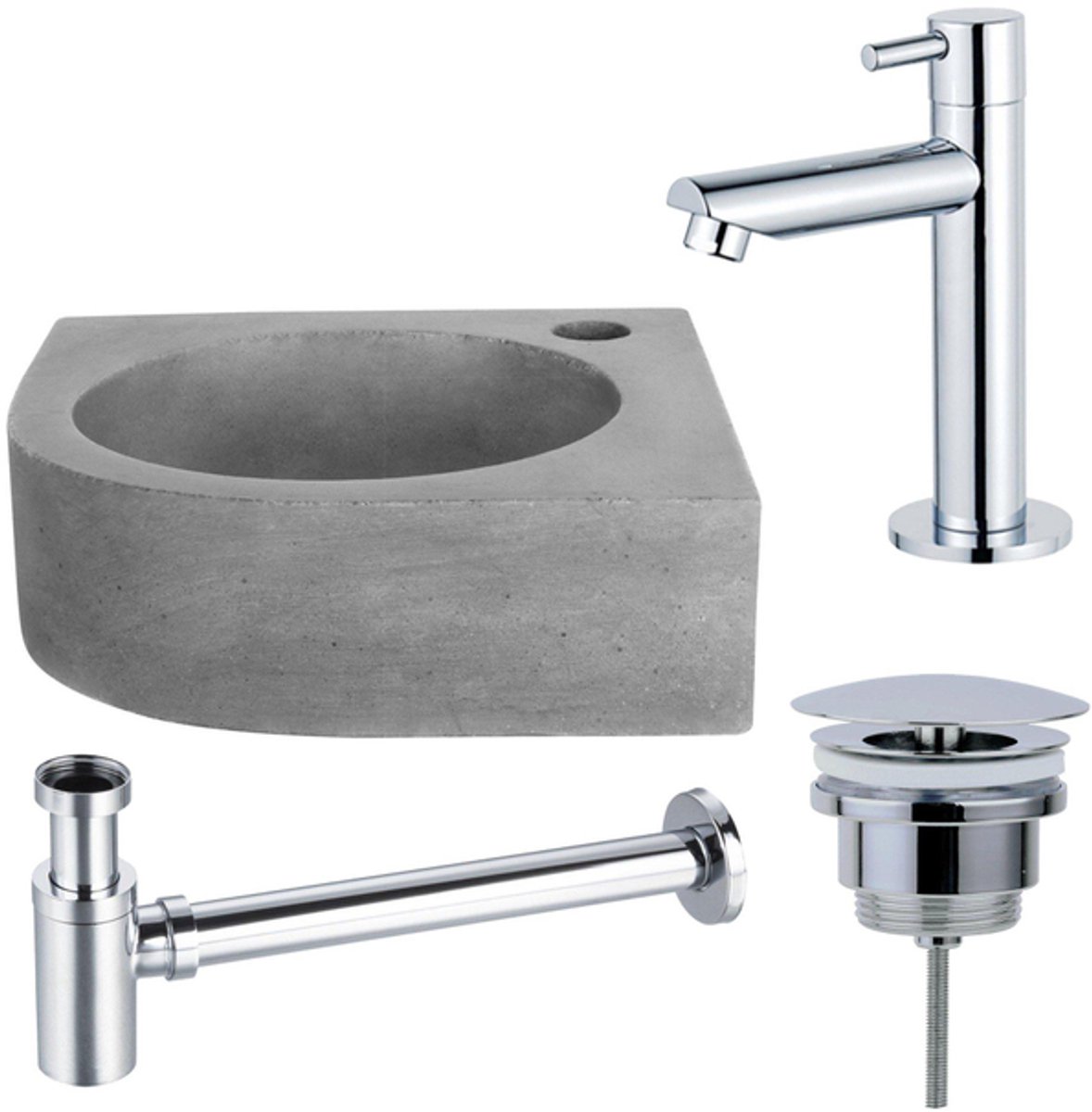 FugaFlow Eccelente Pietra fonteinset - 31.5x31.5x10cm - 1 kraangat - hoek - fonteinkraan chroom - beton