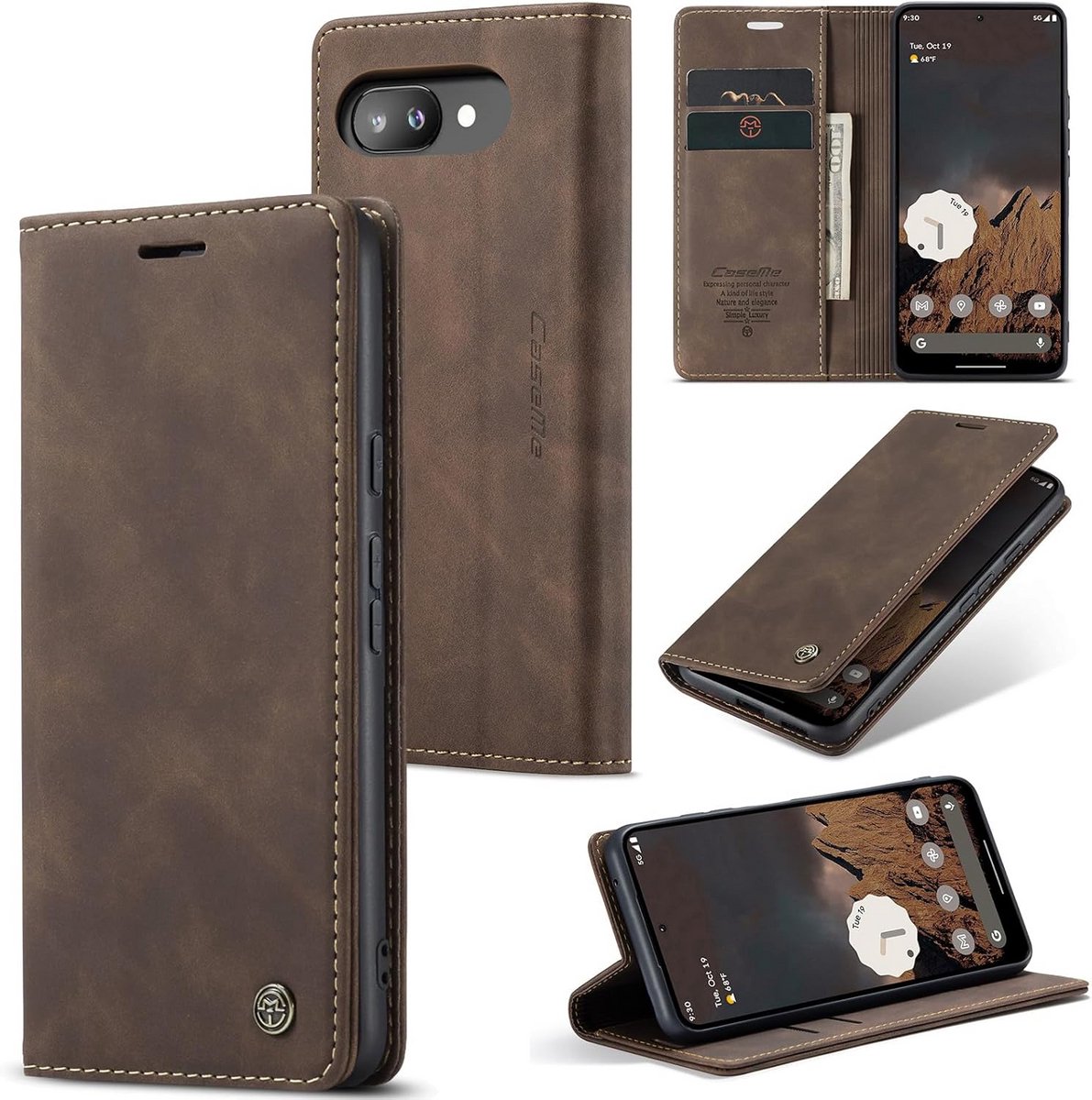 Leren Flip Wallet Hoesje voor Google Pixel 9a - Met Kaarthouders en Standaardfunctie