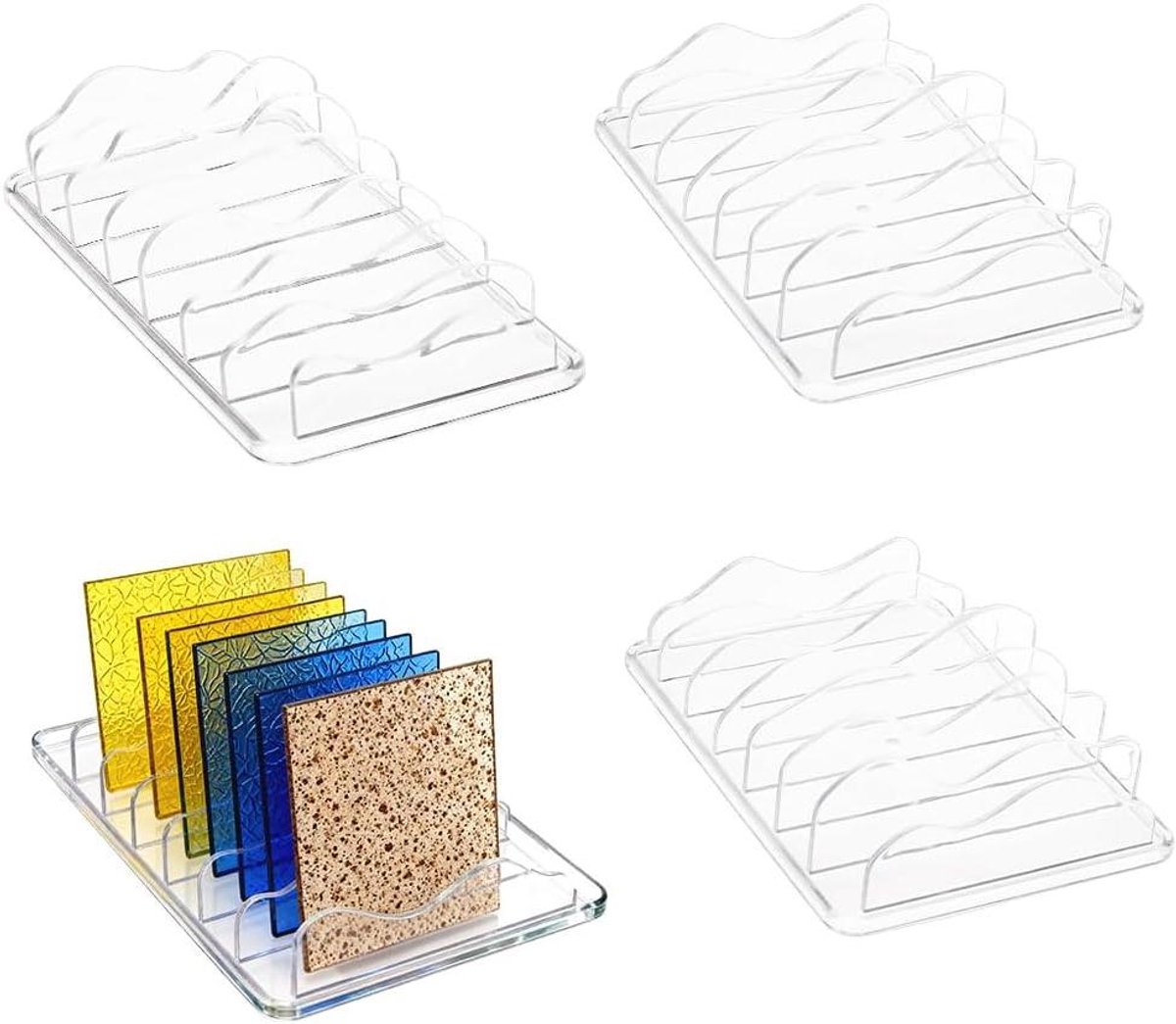 Allecto - Oogschaduw organizer - Make-up palet display - Acryl - Gebrandschilderd glas - Opslaghouder - Geschikt voor oogschaduw - Transparant - 4 stuks - Opbergrek met 7 slots - Mini display rack