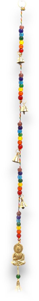 Ancient Wisdom - Decoratief beeld - Klokkenspel Boeddha messing met chakra-kralen en belletjes - beeldje - ornament - cadeau - spiritualiteit - decoratie