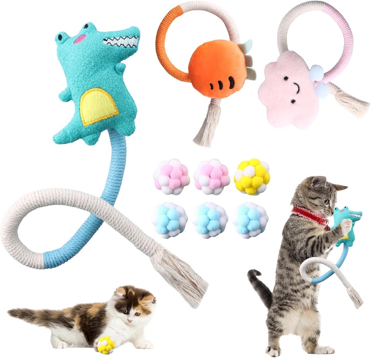 9-delige Kattenspeelgoedset met Ballen en Kauwspeeltjes voor Tandverzorging