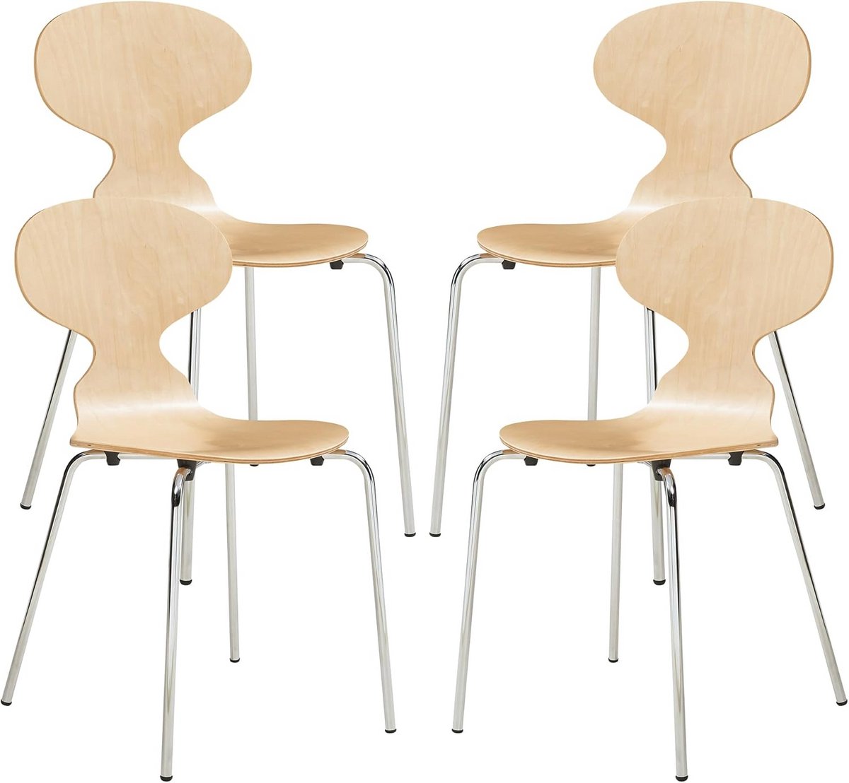 Set van 4 Eetkamerstoelen Stapelbaar Hout en Metaal – Modern Design voor Keuken en Eetkame