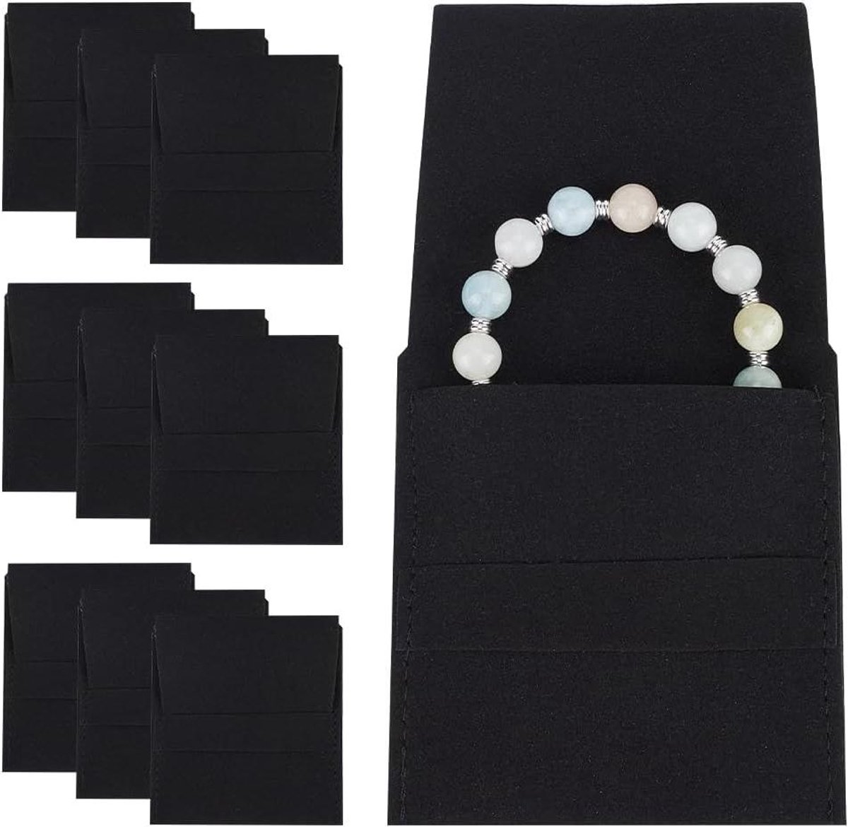 Allecto - Microvezel Sieraden Pouch - Ketting - Oorbellenbeschermer - Zwart - Opbergzakken - Envelop Stijl - Tassen - Geschikt voor Bruiloft - Feestbenodigdheden - Horloge - Snoep