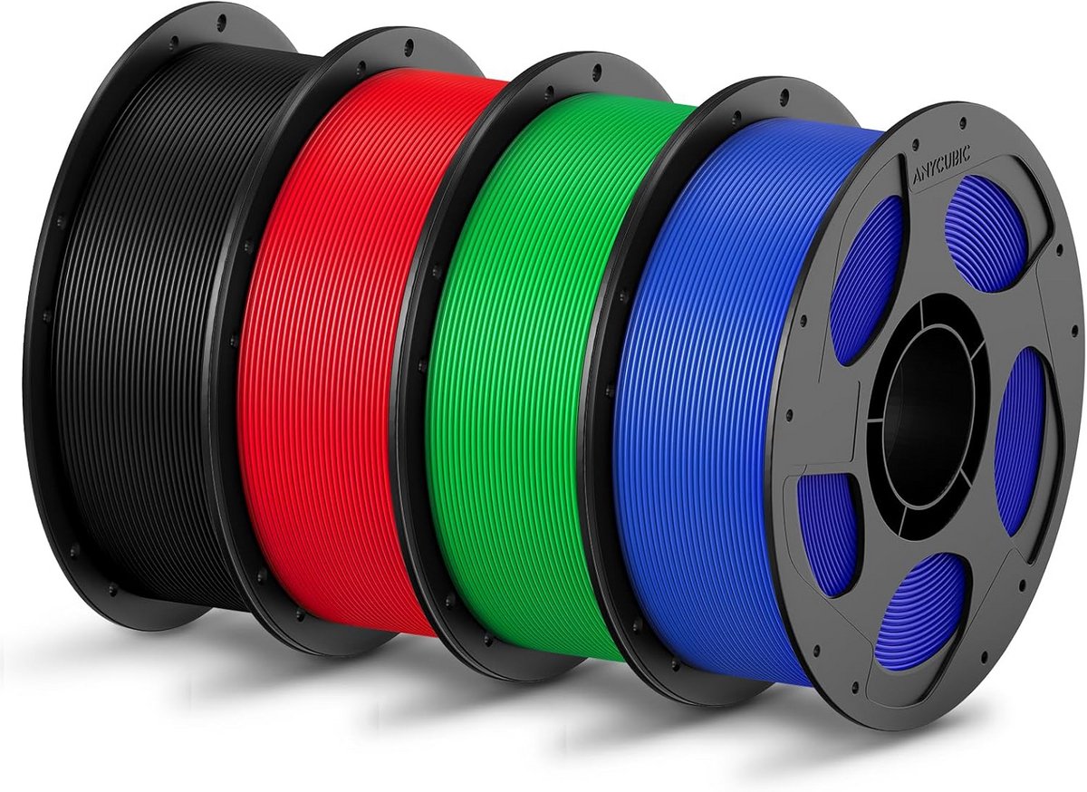 3D Printer Filament PLA 1.75mm Set - 4 KG Zwart, Rood, Blauw, Groen - Navul & Spoelkit