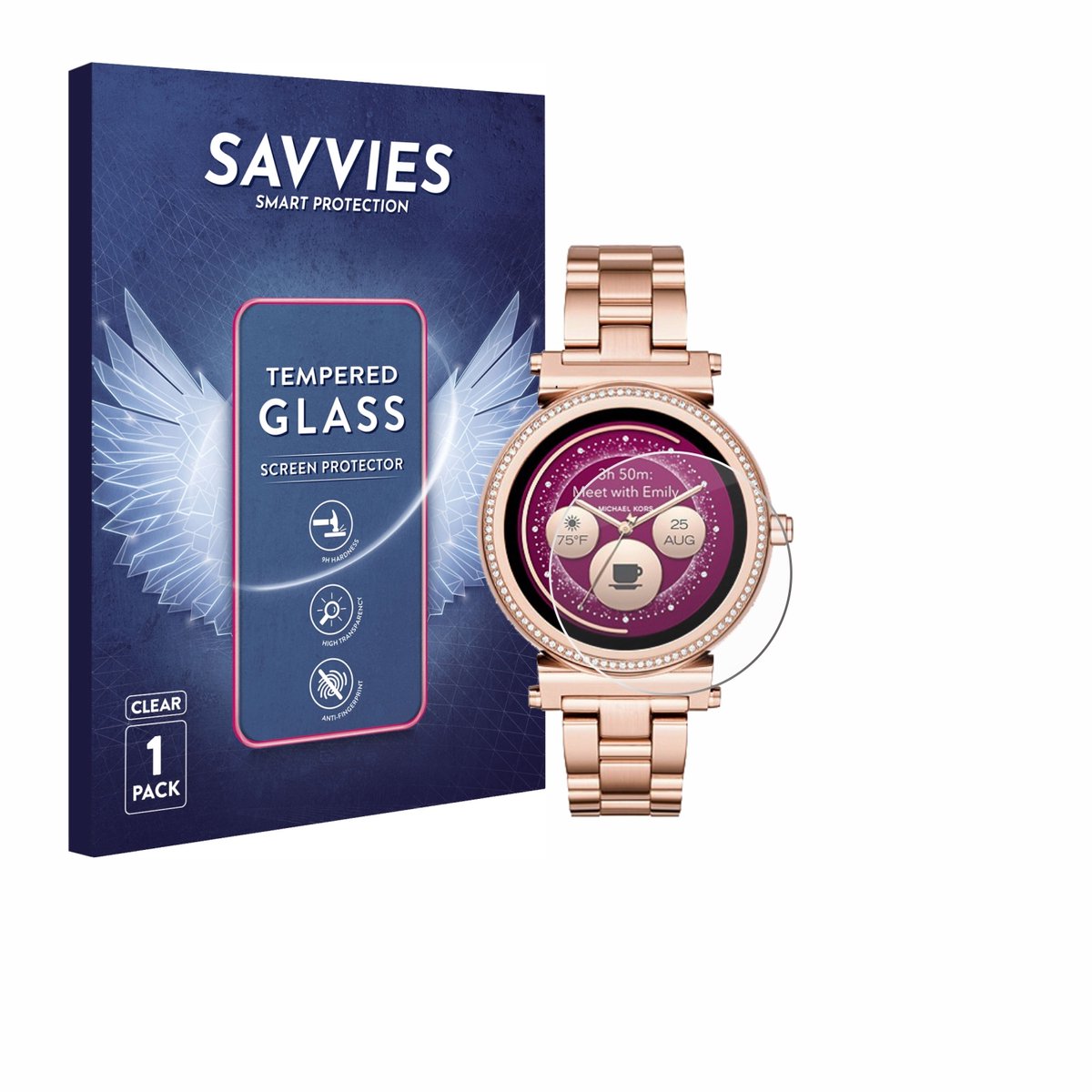 Savvies - Glas Screenprotector voor Michael Kors Access Sofie - Gehard Beschermglas 9H