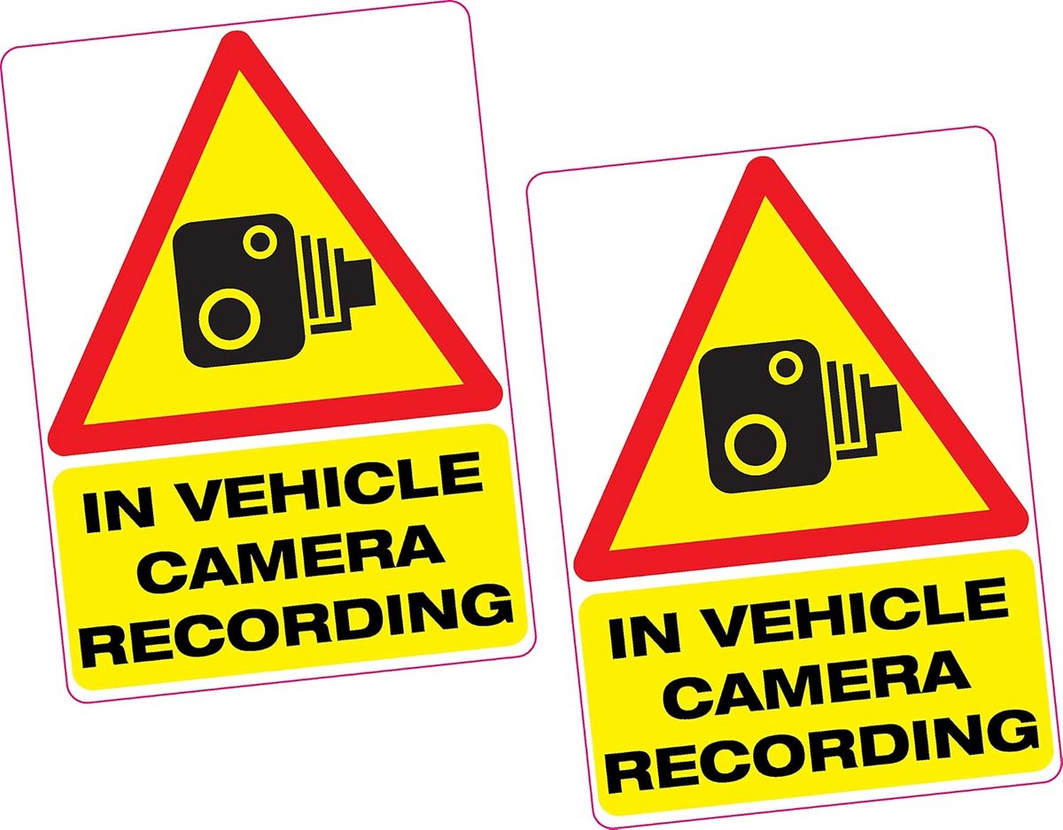2x In Voertuig Camera Opname Vinyl Sticker 100x70mm Auto Bestelbus Taxi