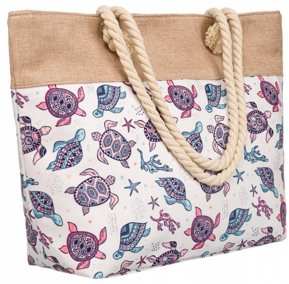 INNY - Dames Shopper Bag - Strandstijl - Geel Motiief - Zacht Canvas