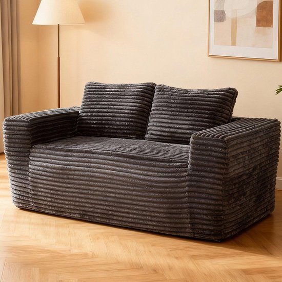 BLACKCOLORS Canapé 2 places sans cadre, canapé de sol en mousse sans assemblage, tissu velours côtelé doux, canapé de salon moderne pour petits appartements, chambres à coucher, bureaux (gris)