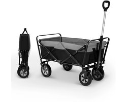 Novendo Goods - Opvouwbare handkar 100L – Strand- en tuin transportwagen met verstelbare handgreep 80-110 cm – 80 kg draagvermogen – Brede wielen met rem – Inklapbaar met zijvakken
