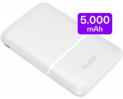 Buddi Go 5.000 mAh Powerbank – Reisformaat – Compact – Klein – Ultra Dun – 2.4A USB-C en USB-A – Universele Powerbank Geschikt voor Telefoon & Tablet – Ideaal voor handbagage – Wit