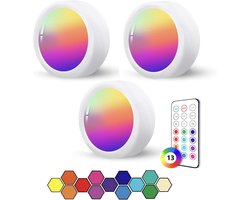 JOFLVA 4 Pack LED Cabinet Lights – RGBW Under‑Cabinet Verlichting Set met Afstandsbediening – Draadloze Batterij‑LED‑Spotlights, Dimbaar & Flexibel