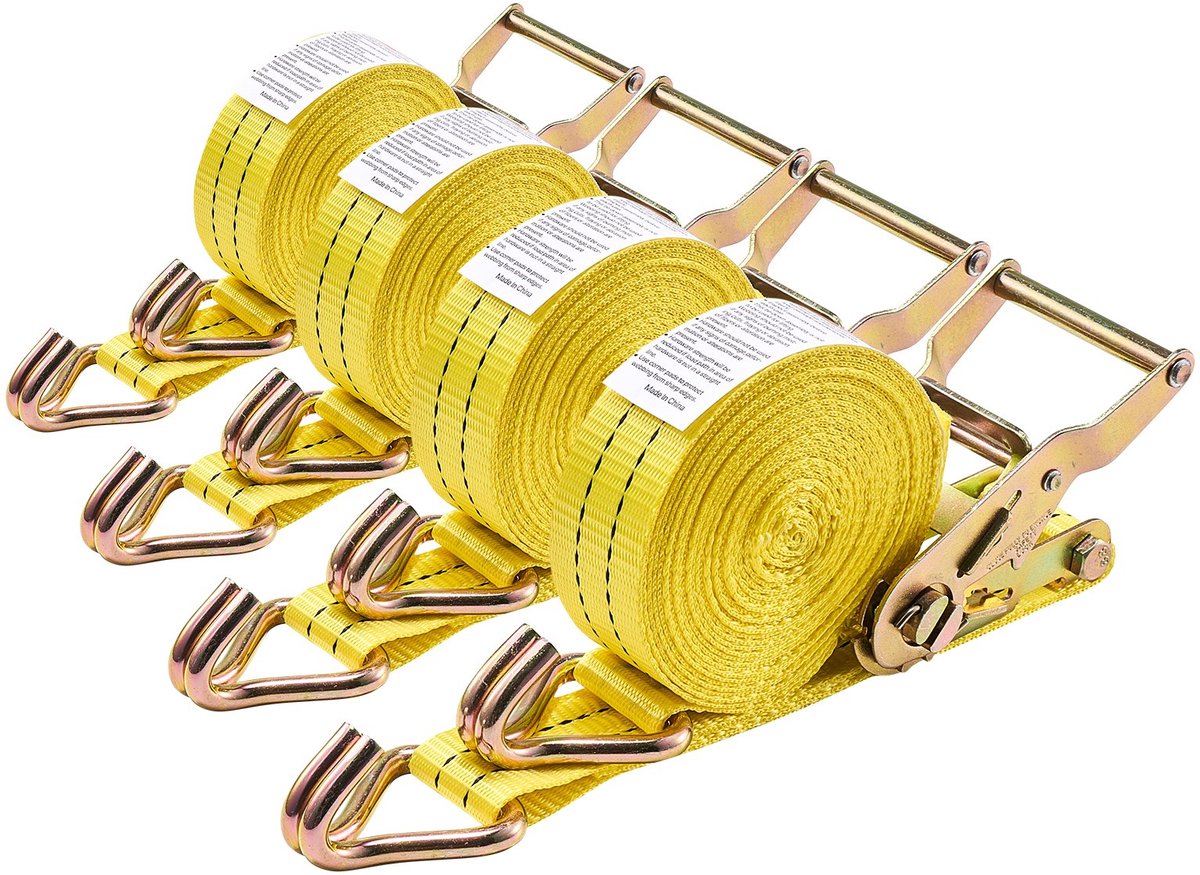 Spanbanden - Ratelspanbanden - Afmeting 38 mm x 6,1 m - Dubbele J-haken - Breeksterkte 2000 kg - Extra Sterk - Inclusief Draagtas - Set van 4