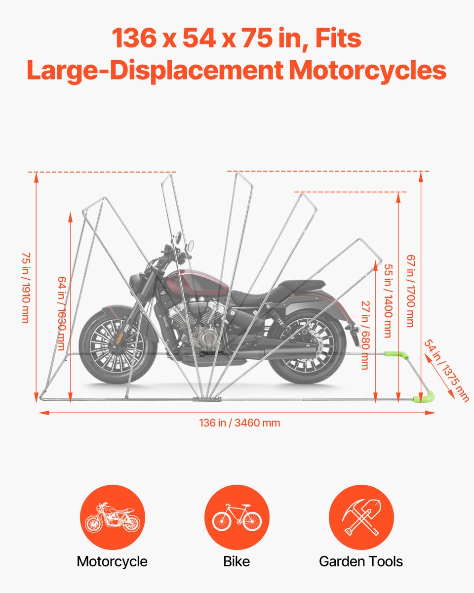 VEVOR Motortentgarage, Motorhoes 3460x1375x1900 mm, Motorgarage met veiligheidsslot, 600D Oxford vouwtent, Weerbestendige motorhoes met ventilatieramen, Zwart – foto 4
