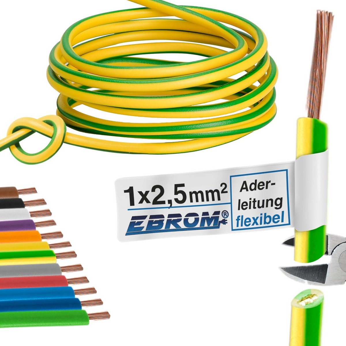 Flexibele Enkeldraads PVC Installatiekabel H07V-K 2,5 mm² Diverse Lengtes