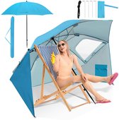 Parasol Strandparasols, Stokparasols en Balkonparasols met 210 cm Zonnenscherm, UV-bescherming 50+ - Inklapbaar, Waterafstotend, Grondpin en Draagtas Inclusief, Perfect voor Strand, Tuin en Balkon als Tuinparasol, Hemelsblauw