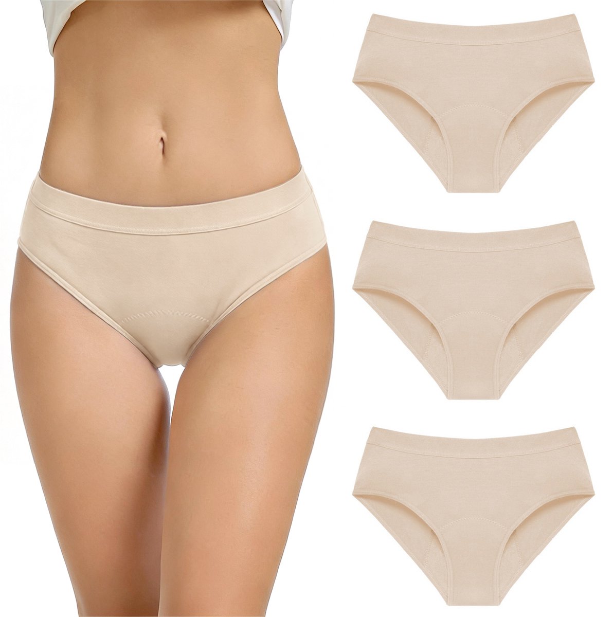 Damesondergoed - 3-pack - Maat XL - Geschikt voor 90-105 kg - Geschikt voor een tailleomtrek van 36 cm - Slipjes - Menstruatieondergoed - Damesondergoed met middelhoge taille - Verdikt ondergoed - Elastisch ondergoed - Comfortabele slipjes 