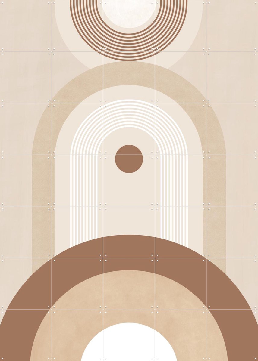 IXXI Beige Mid Century Poster No.2, Elena Ristova & Various - 100 x 140 cm - Gratis ophangtool - Grote wanddecoratie en posters - Grafisch Ontwerp