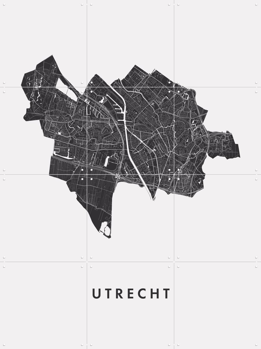 IXXI Utrecht City Map, Kunst in Kaart - 60 x 80 cm - Gratis ophangtool - Grote wanddecoratie en posters - Grafisch Ontwerp, Abstract, Minimalisme