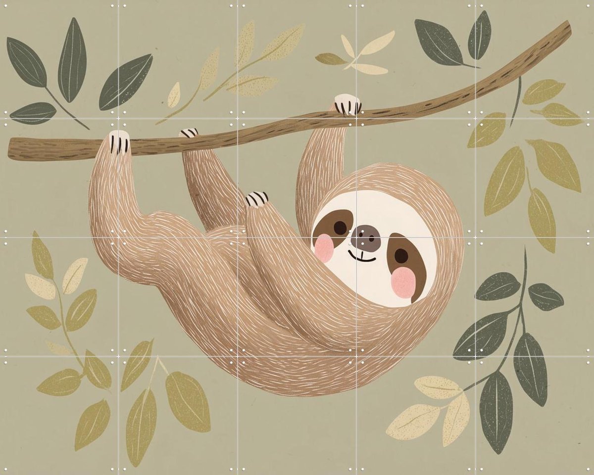 IXXI Cutesloth, Treechild & Various - 100 x 80 cm - Gratis ophangtool - Grote wanddecoratie en posters - Fantasierijk, Cartoonesk, Speels
