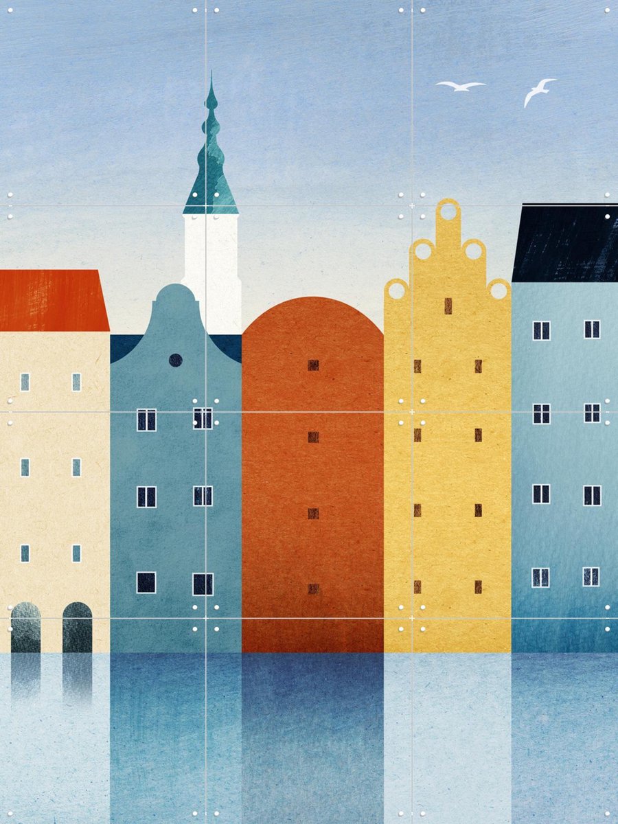IXXI Colorful Houses - Canal City, Henry Rivers - 60 x 80 cm - Gratis ophangtool - Grote wanddecoratie en posters - Kleurrijk, Illustraties,