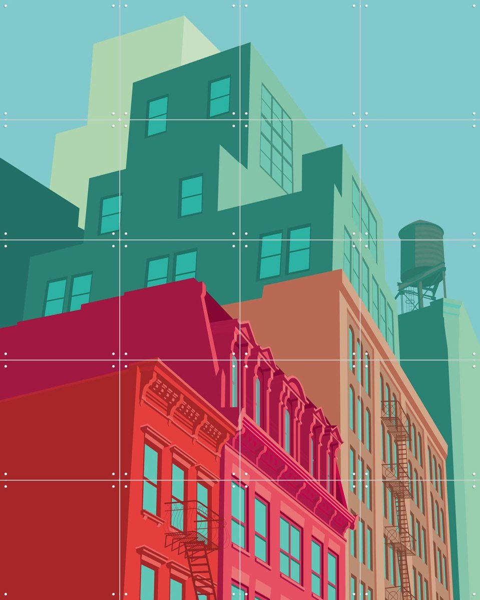 IXXI NYC - Mulberry street, Remko Heemskerk & Kunst in Kaart - 80 x 100 cm - Gratis ophangtool - Grote wanddecoratie en posters - Kleurrijk, Grafisch
