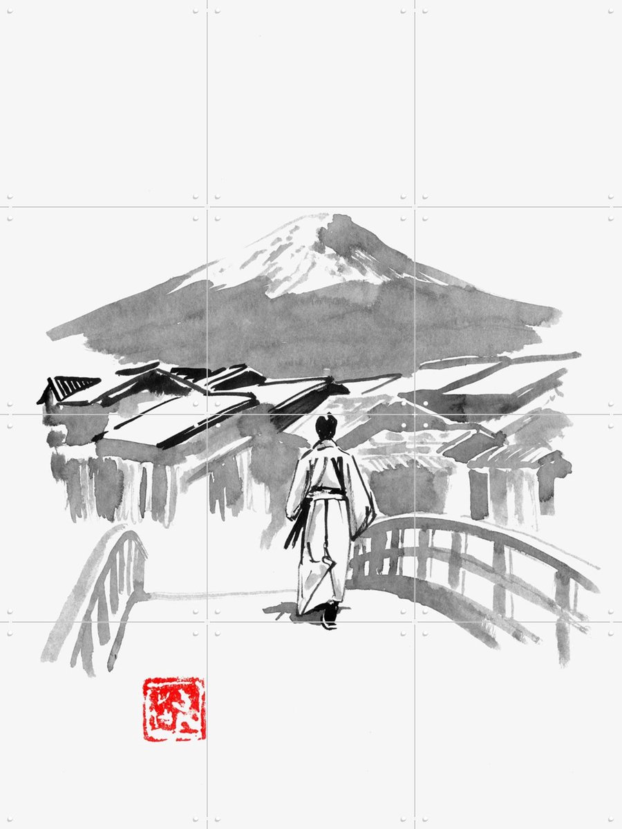 IXXI Back Home, Péchane - 60 x 80 cm - Gratis ophangtool - Grote wanddecoratie en posters - Ukiyo-e, Illustraties, Line art, Woonkamer, Slaapkamer