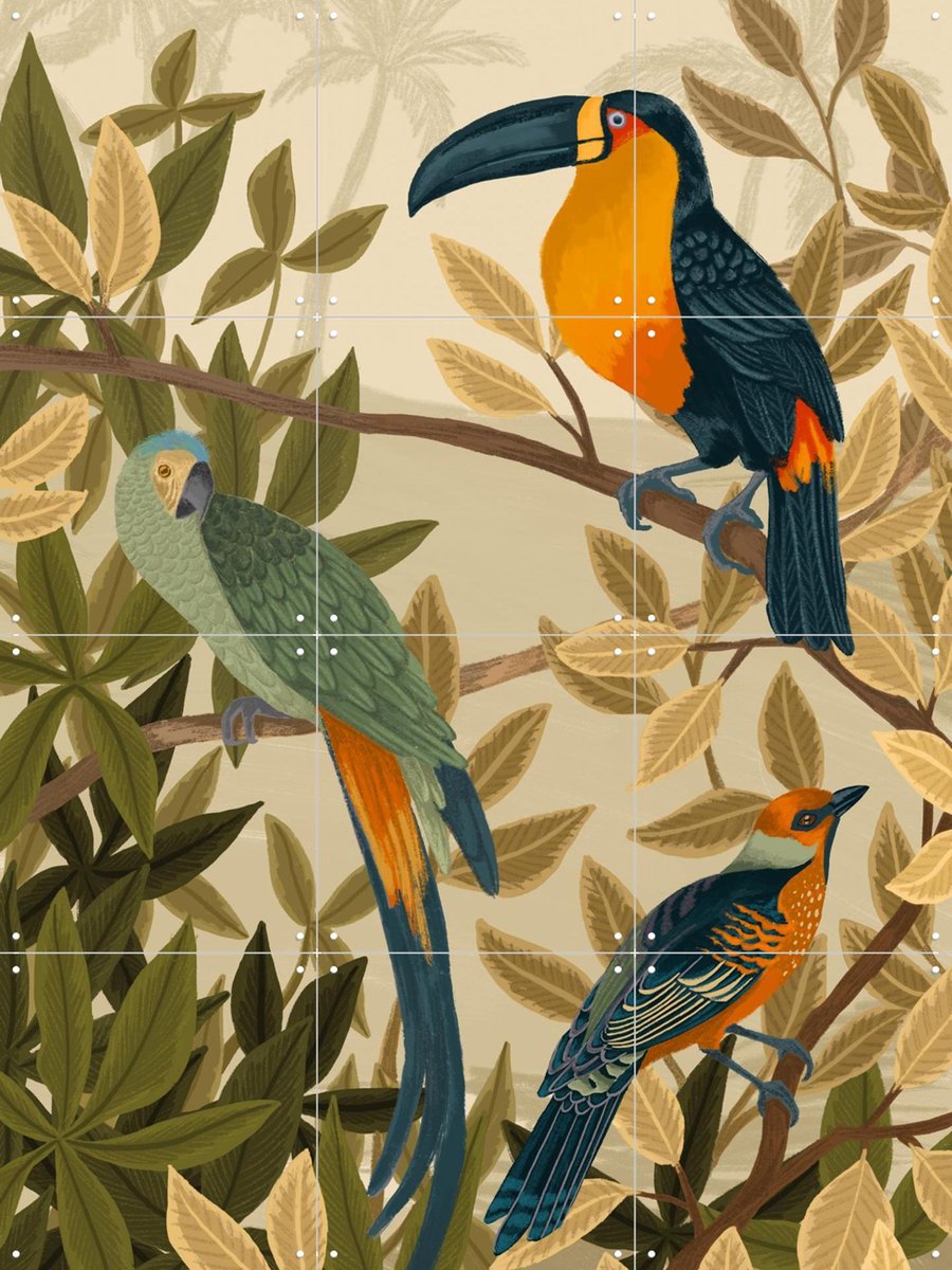 IXXI Paradise, Goed Blauw - 60 x 80 cm - Gratis ophangtool - Grote wanddecoratie en posters - Illustraties, Botanisch, Natuur, Planten, Vogels