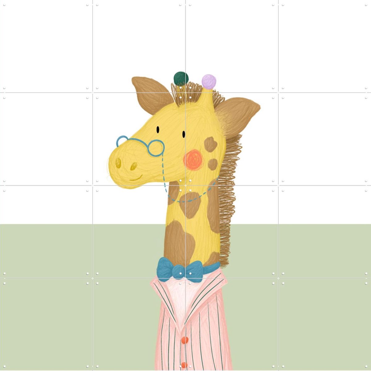 IXXI Giraffe, Studio Phie - 80 x 80 cm - Gratis ophangtool - Grote wanddecoratie en posters - Cartoonesk, Speels, Kleurrijk, Illustraties