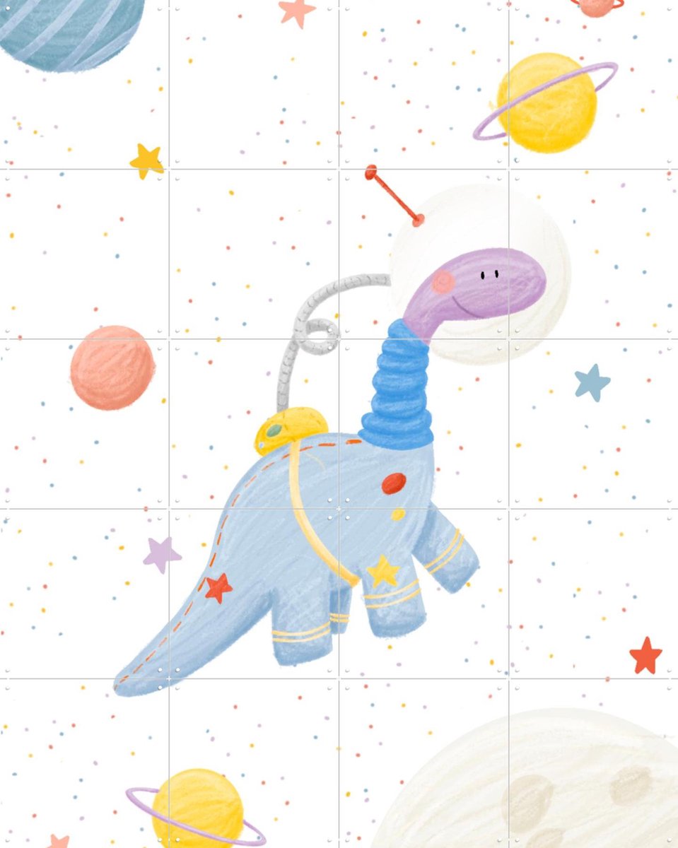 IXXI Dinosaur Astronaut, Studio Phie - 80 x 100 cm - Gratis ophangtool - Grote wanddecoratie en posters - Kleurrijk, Fantasierijk, Speels