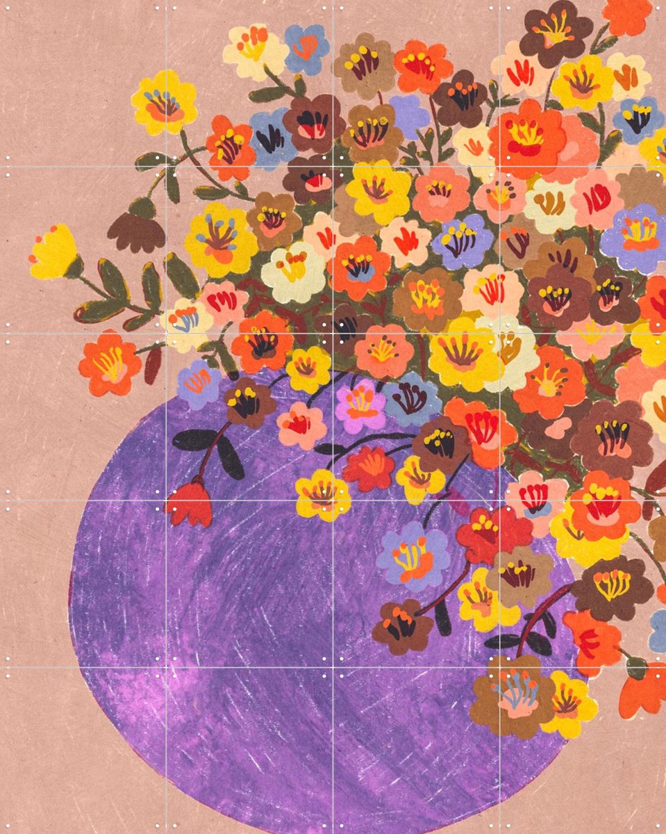 IXXI Flora fantasia, Gigi Rosado - 80 x 100 cm - Gratis ophangtool - Grote wanddecoratie en posters - Illustraties, Kleurrijk, Speels, Decoratieve