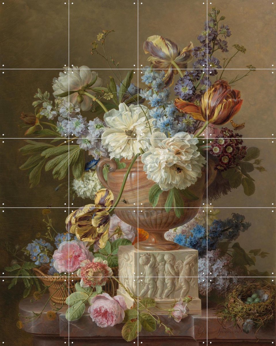 IXXI Bloemstilleven met albasten vaas, Gerard van Spaendonck & Rijksmuseum - 80 x 100 cm - Gratis ophangtool - Grote wanddecoratie en posters -