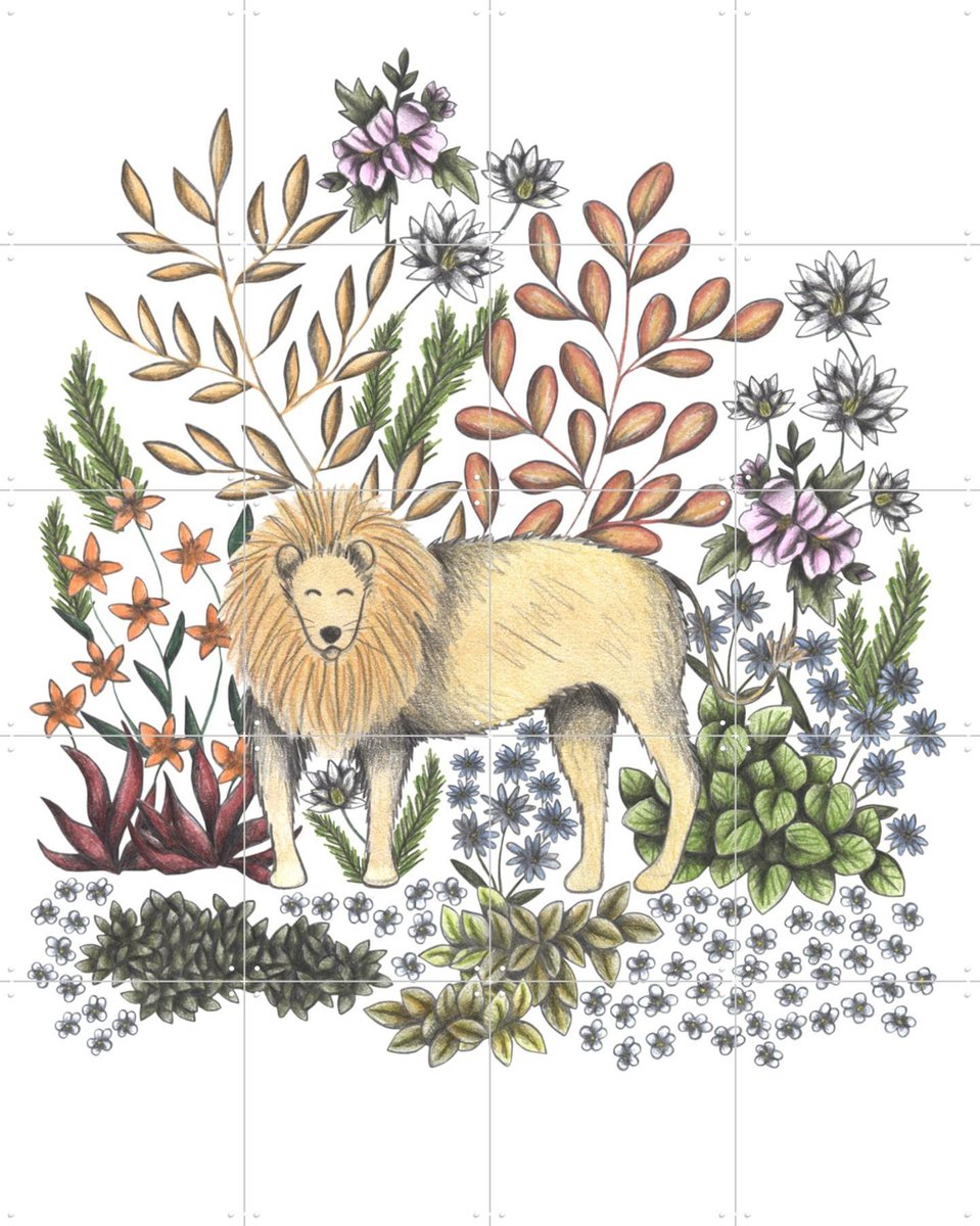 IXXI Safari Lion, Cecilia Battaini - 80 x 100 cm - Gratis ophangtool - Grote wanddecoratie en posters - Illustraties, Naturalisme, Fantasierijk