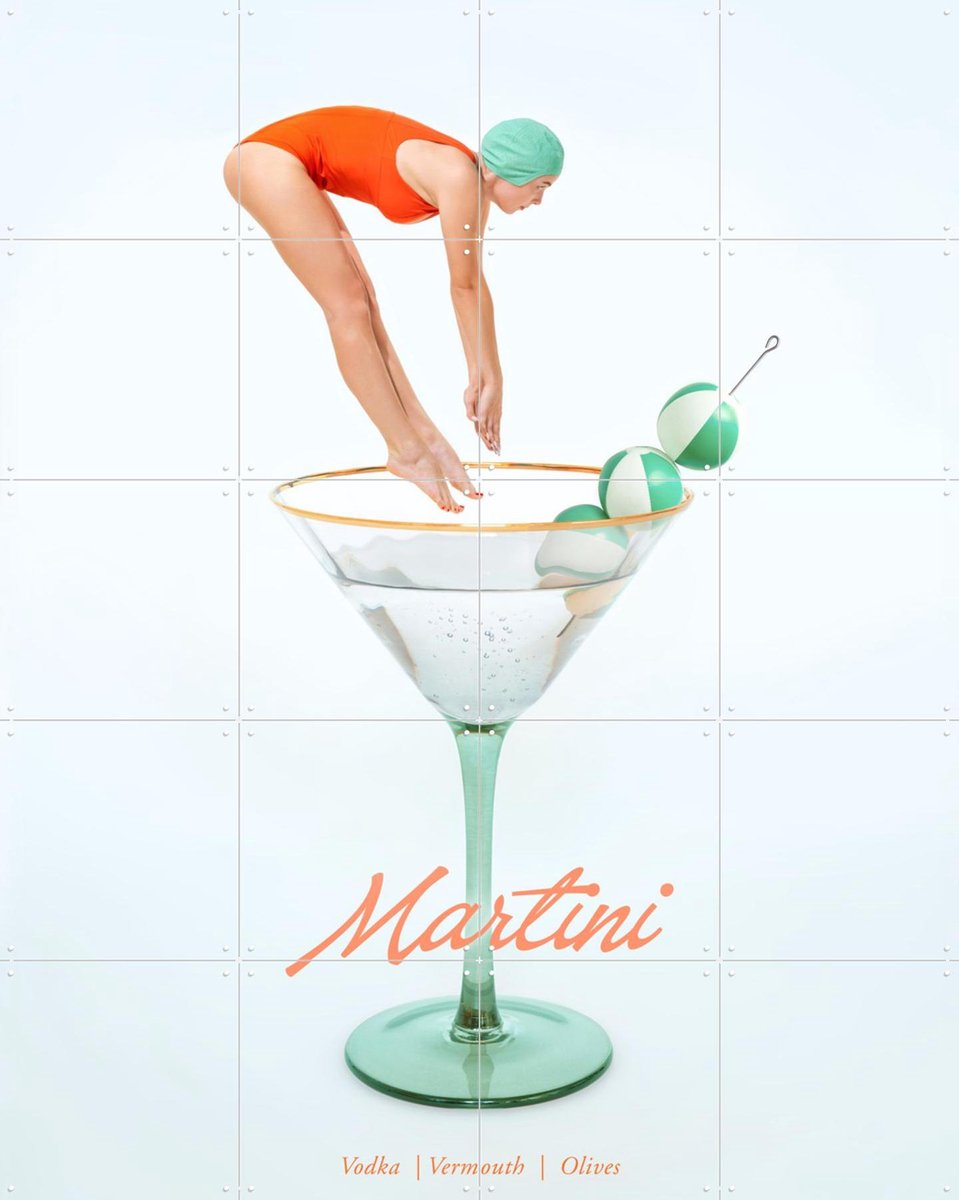 IXXI Martini, Paul Fuentes - 80 x 100 cm - Gratis ophangtool - Grote wanddecoratie en posters - Speels, Pop art, Digitale Kunst, Grafisch Ontwerp