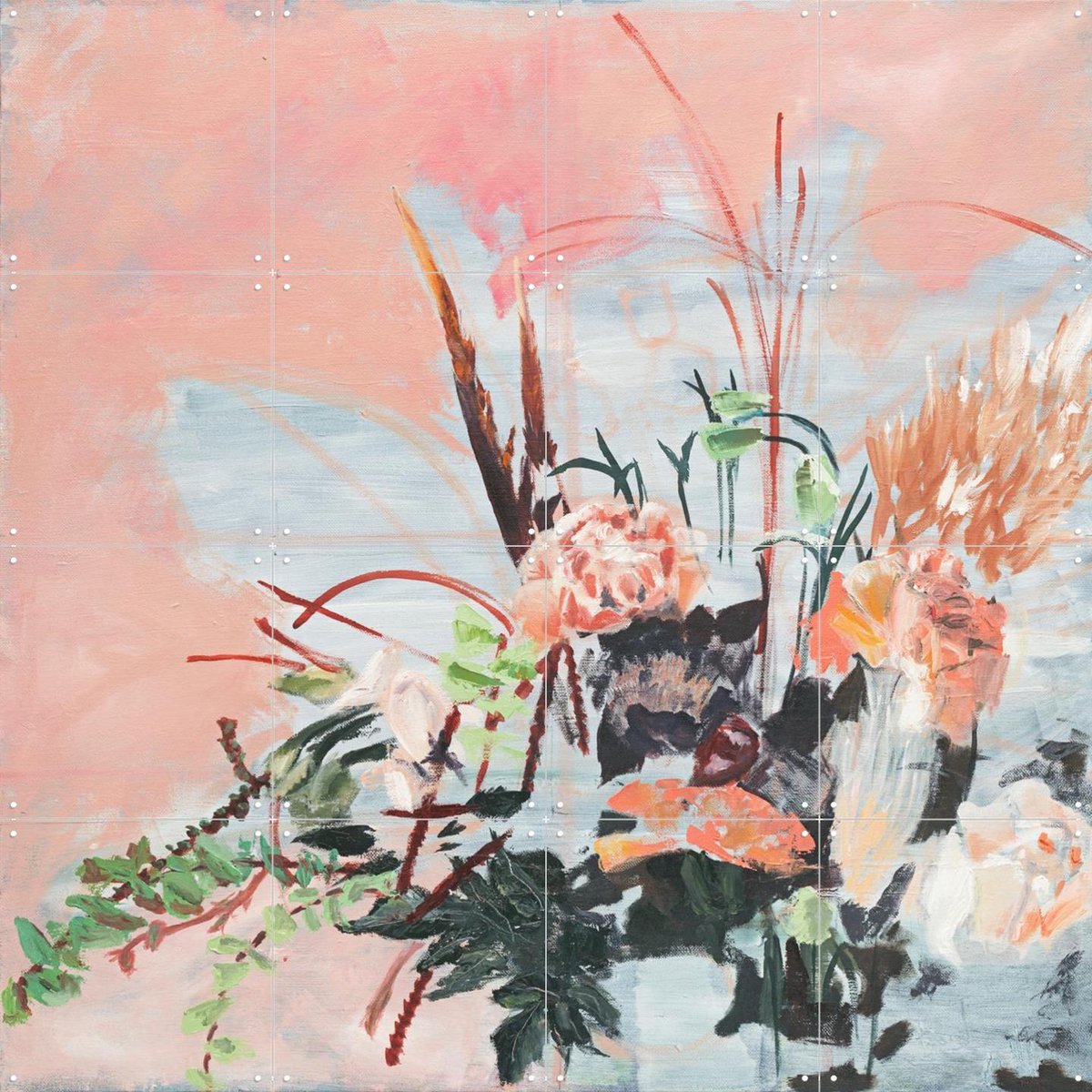 IXXI Pink Floral, Green Barn Studio - 80 x 80 cm - Gratis ophangtool - Grote wanddecoratie en posters - Kleurrijk, Abstract, Olieverf, Slaapkamer