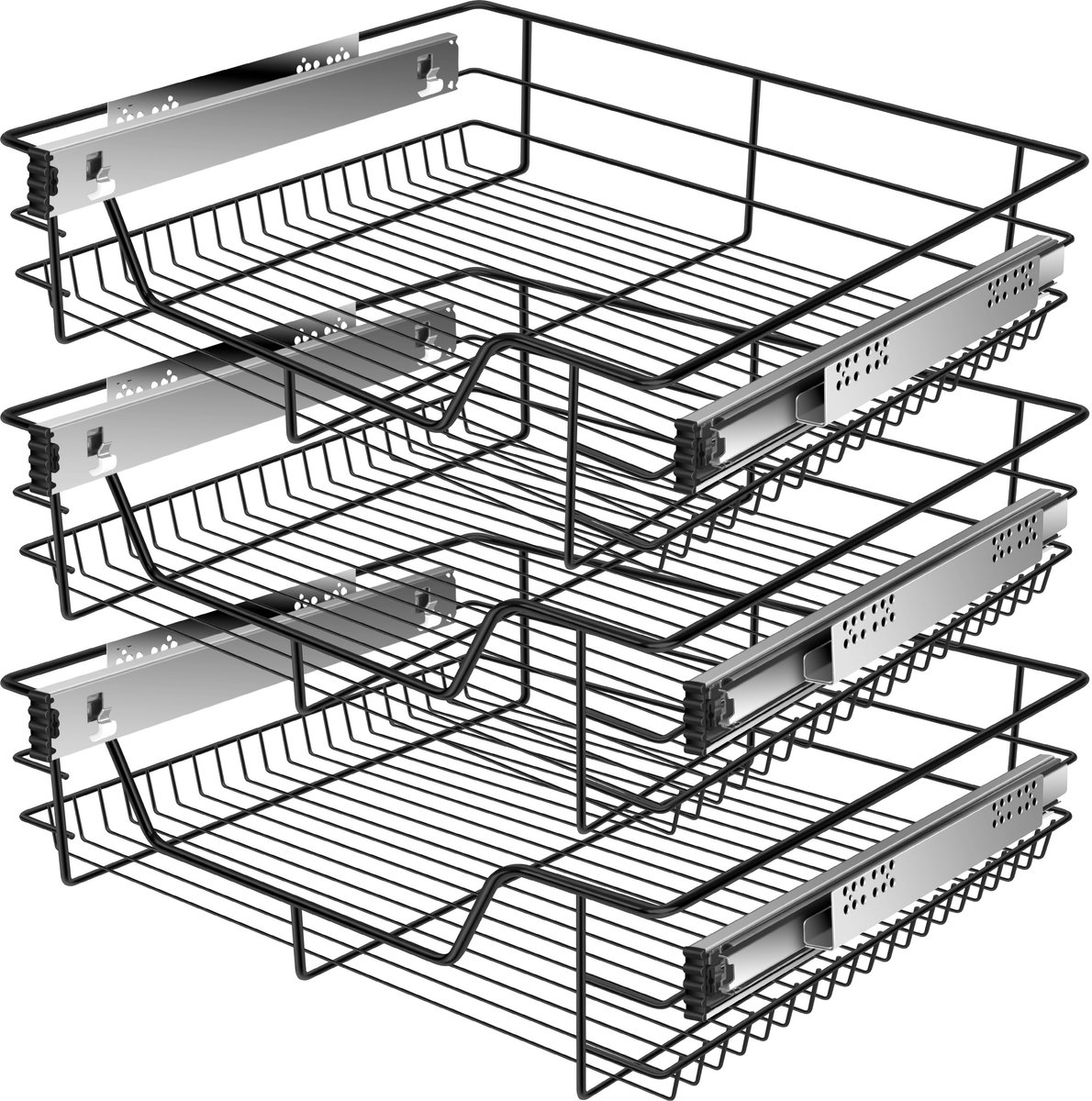 KESSER® Keukenlade / Telescopische lade / Keukenkast / Mand uittrekbaar / Kast uittrekbaar / Volledig uittrekbaar / Lade - 3x 60cm - Zwart