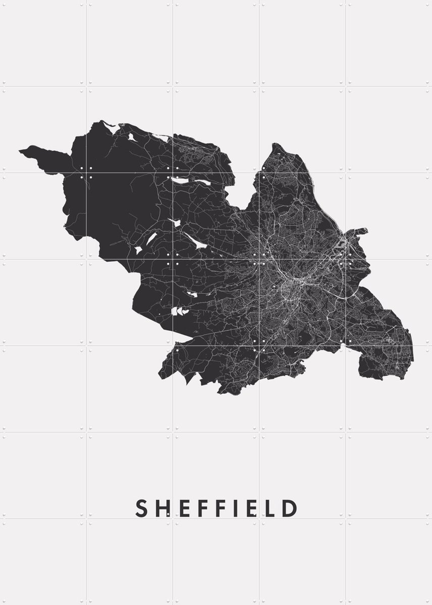 IXXI Sheffield City Map, Kunst in Kaart - 100 x 140 cm - Gratis ophangtool - Grote wanddecoratie en posters - Abstract, Grafisch Ontwerp, Line art
