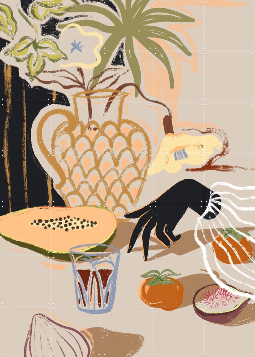 IXXI Fruitful Spread, Arty Guava - 100 x 140 cm - Gratis ophangtool - Grote wanddecoratie en posters - Illustraties, Kleurrijk, Eten & Drinken