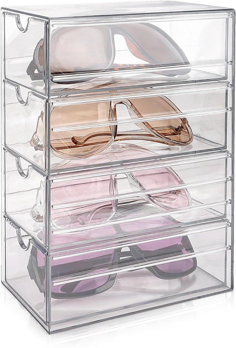Zonnebrillenorganizer van acryl voor extra grote zonnebrillen, zonnebrilhouder met 4 lades, brillenorganizer voor opslag, geschikt voor Rayban, Persol - opbergsysteem voor zonnebrillen met lades