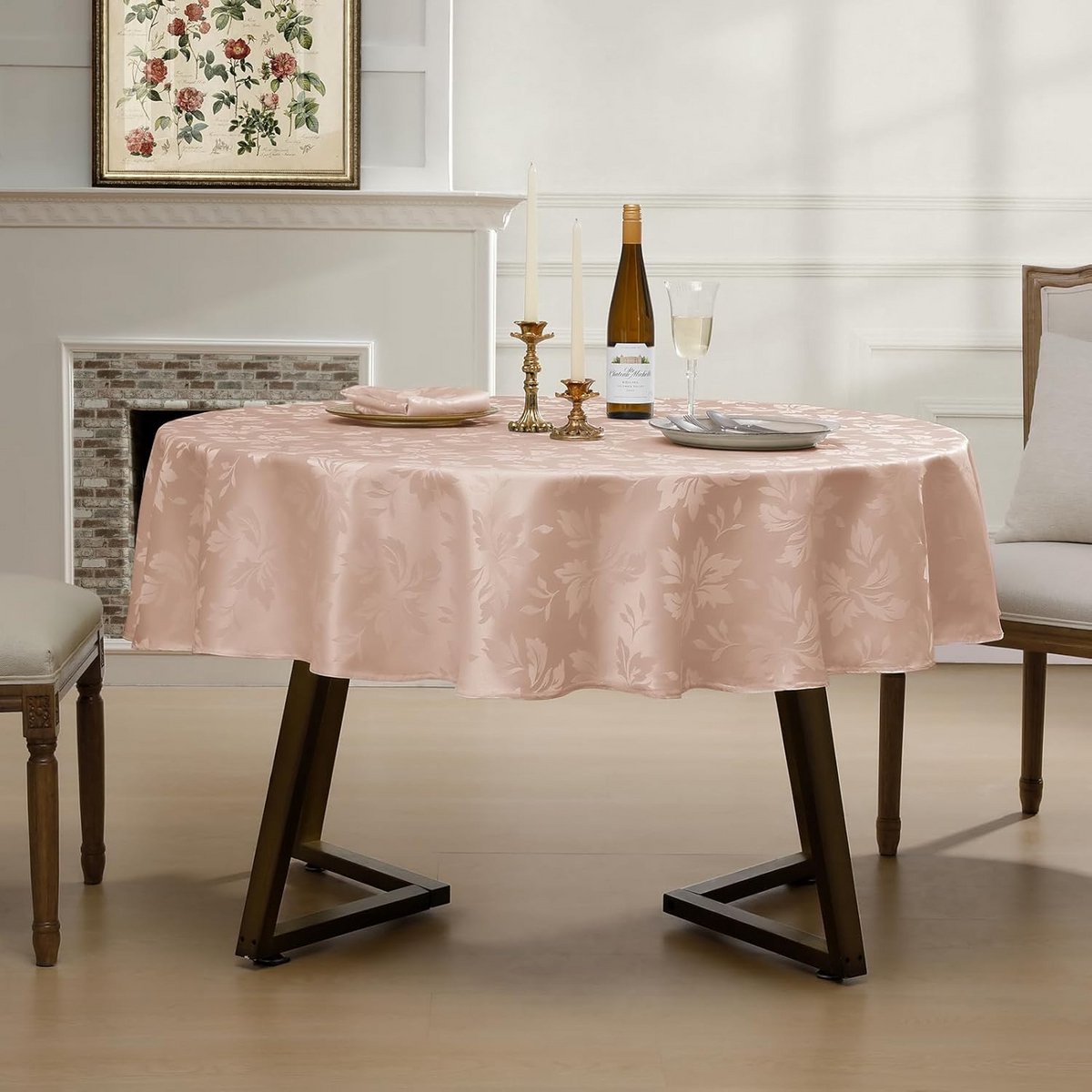 Ronde Tafelkleed Bloemmotief Roze 140 cm Waterafstotend Jacquard