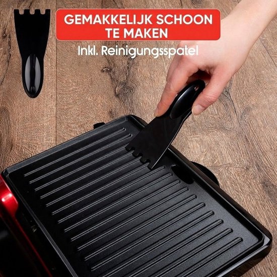 SNJY® Grill Apparaat - Bakplaat Electrisch - Tafelgrill - 1000 W - Zwart/Rood — afbeelding 2