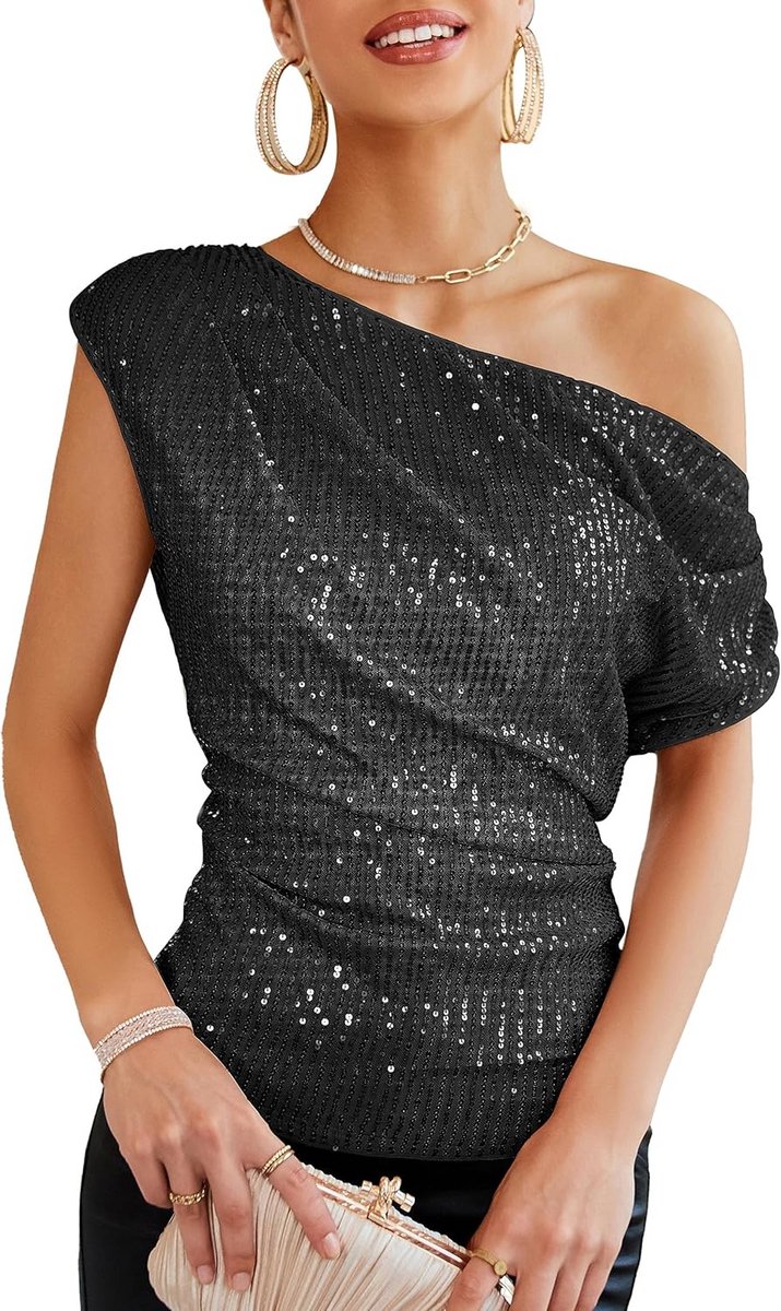 Dames Glitter Pailletten Top Feestelijk Shirt Zonder Mouwen