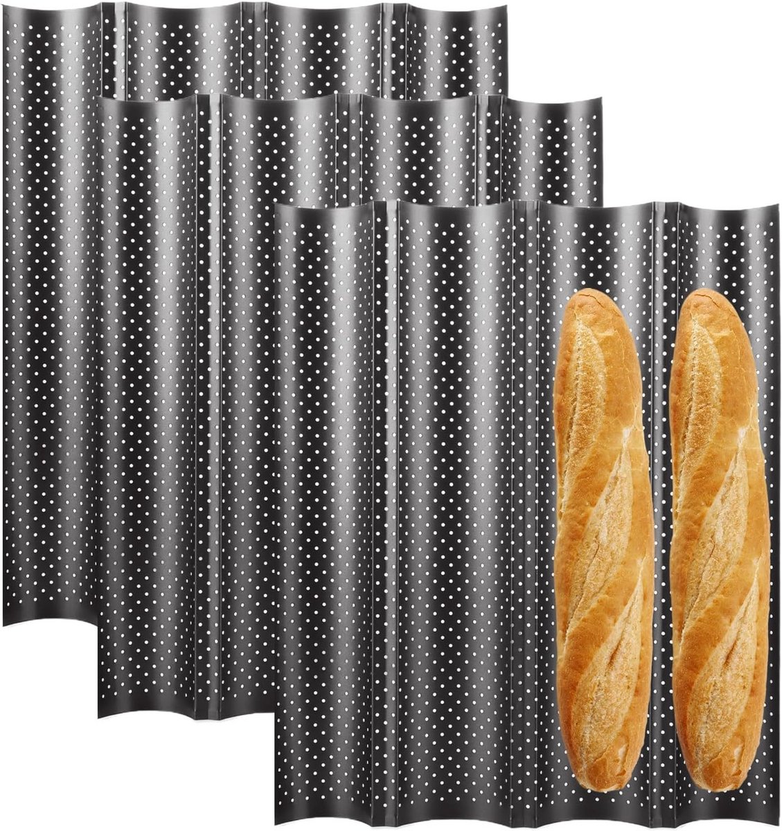 3 Delige Anti-Aanbak Baguette Bakvorm voor Brood, 38x32 cm