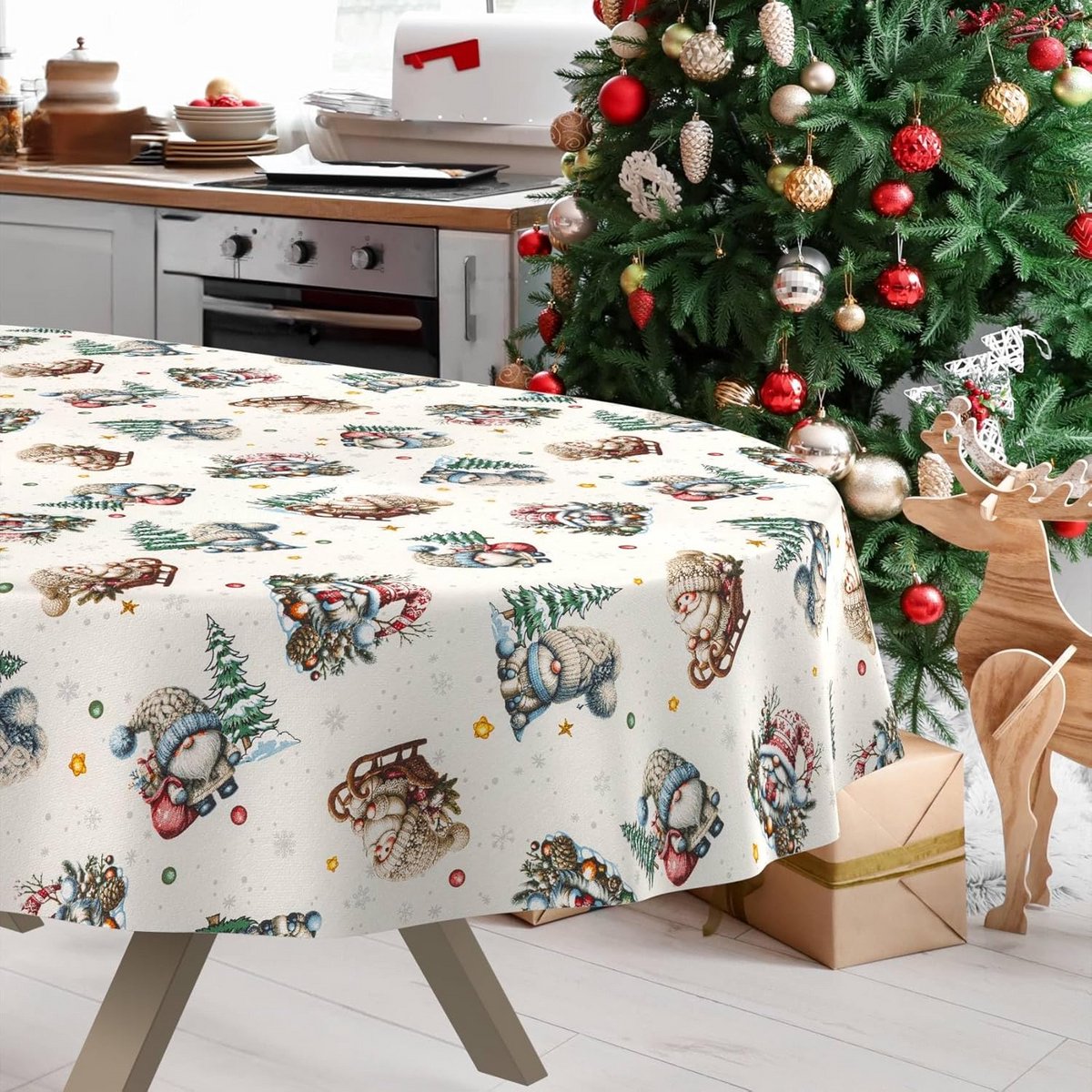 Ovaal Tafelkleed Katoen Polyester Kerst Lichte Reiniging Waterafstotend 200x140 cm