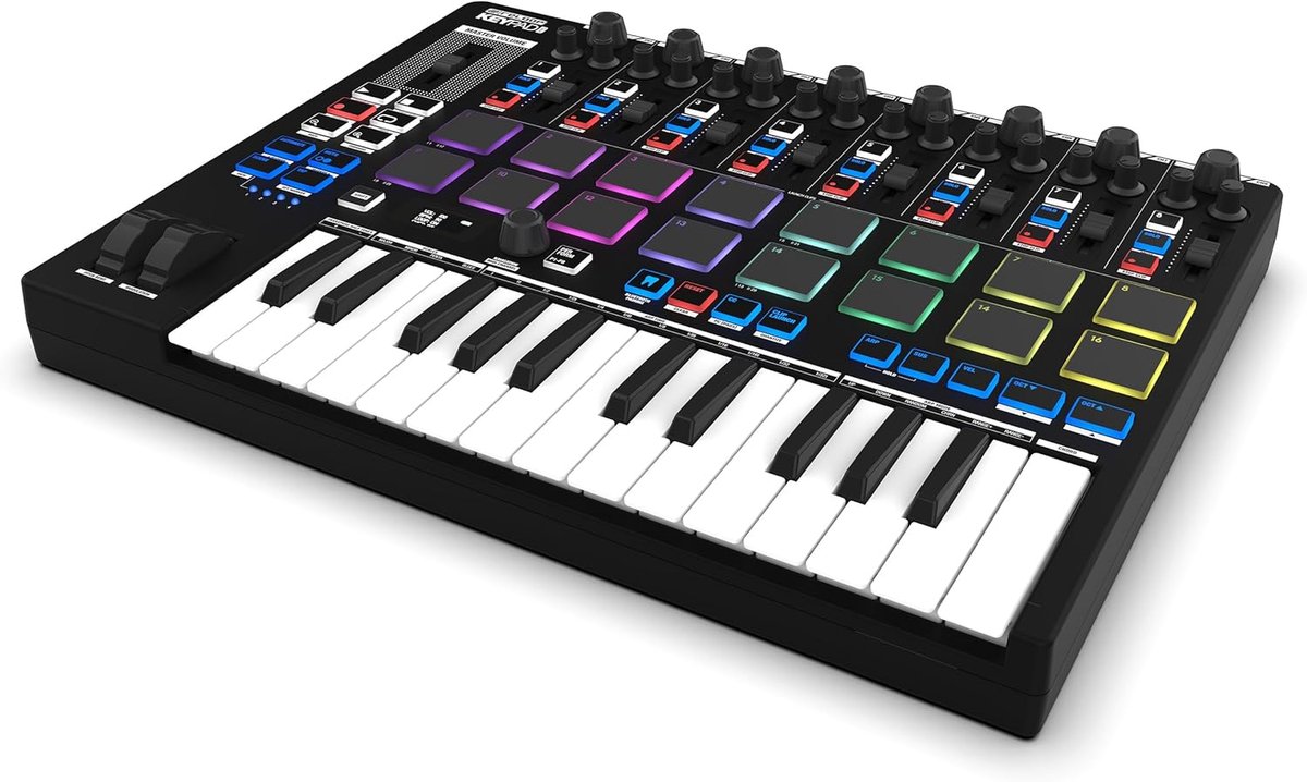 Compacte MIDI DAW Workstation met Toetsenbord, Drumpads en Mixer Controls