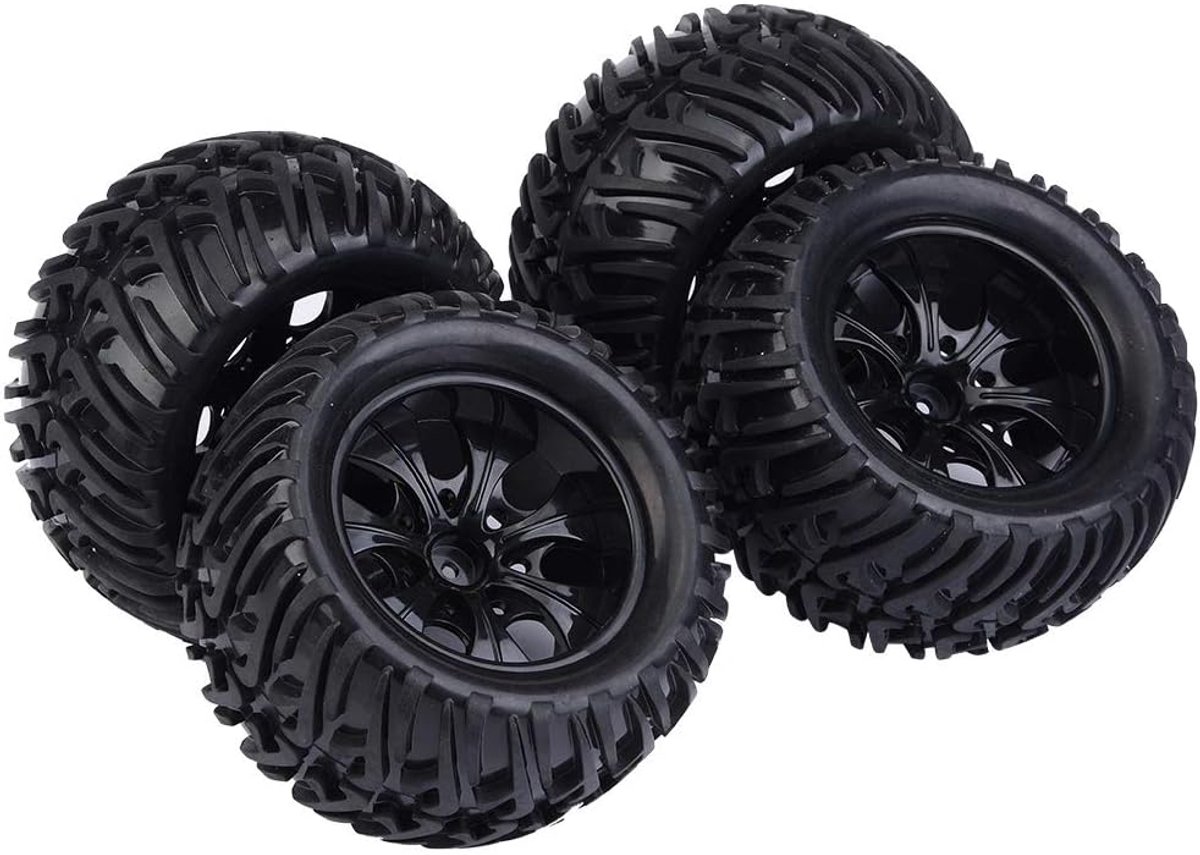 Set van 4 Rubberen RC Auto Banden met Velg voor 1/10 Schaal Trucks