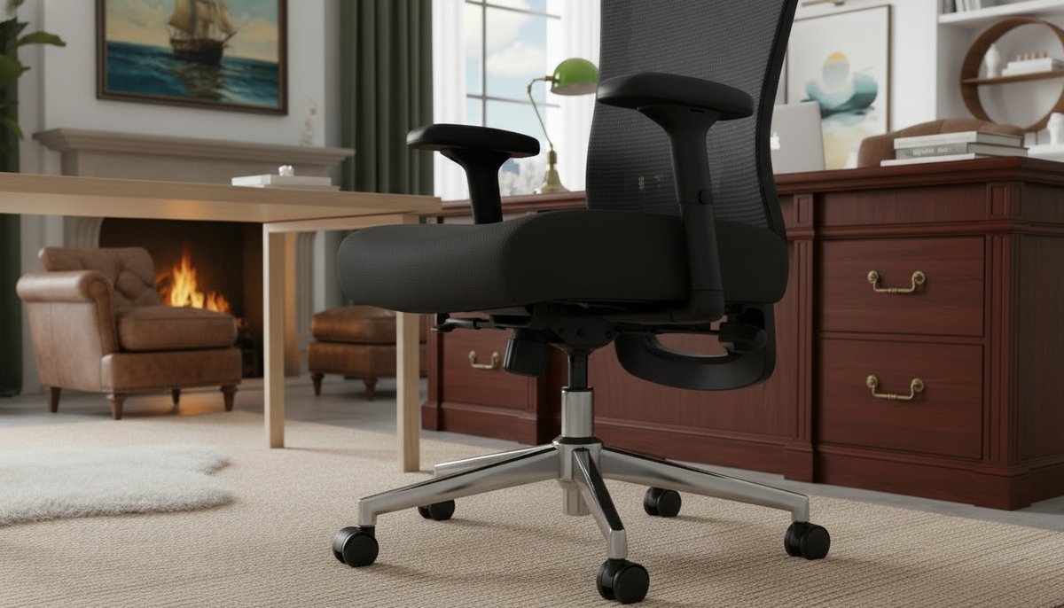 Ergonomische Bureaustoel Casa Velluto ErgoComfort Pro – Bureaustoel met Verstelbare Lendensteun, Hoofdsteun, Kantelfunctie en Netrug – Draaibare Computerstoel – Zwart