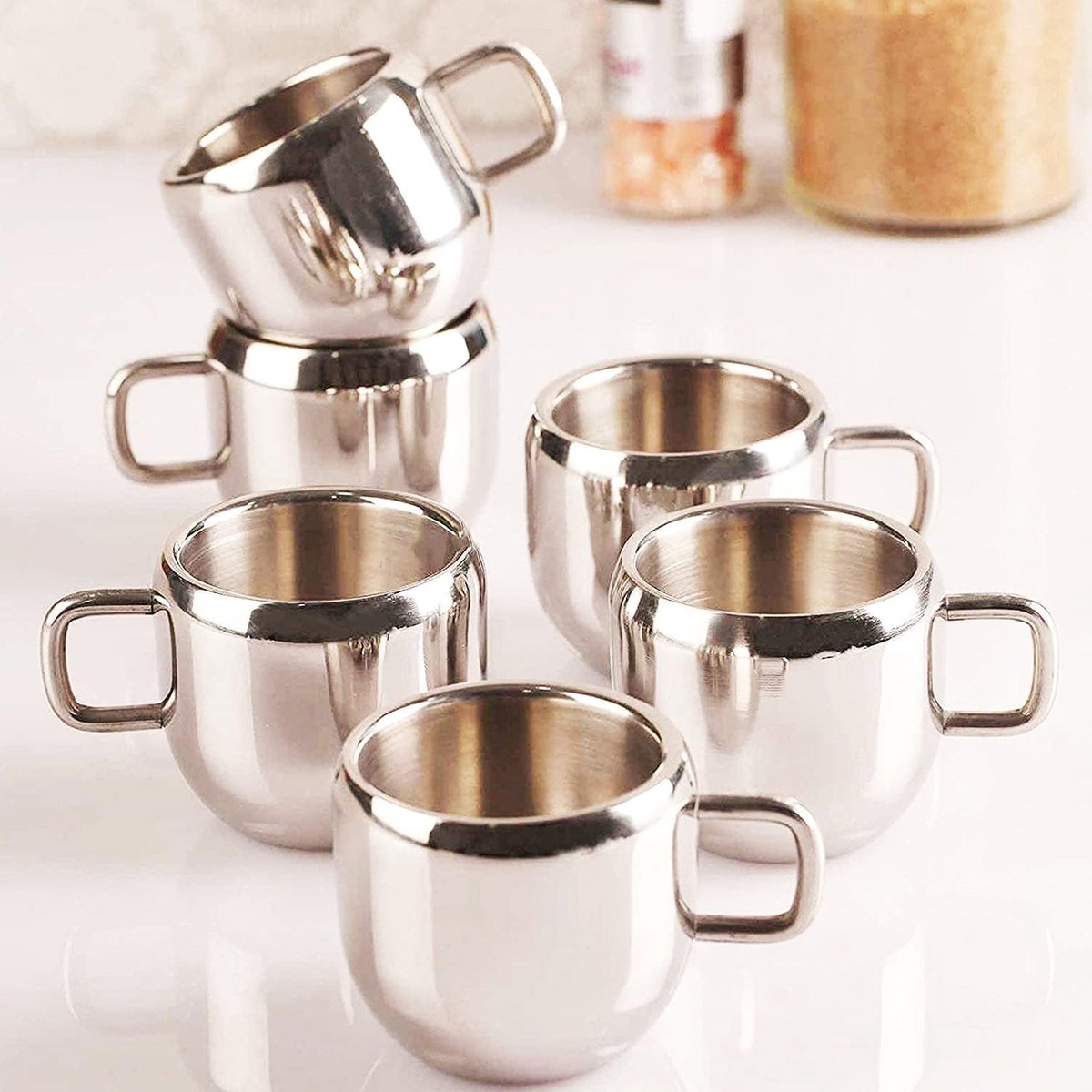 Set van 6 Dubbelwandige RVS Espresso Kopjes - Herbruikbare Koffiemokken — cadeau in Koken & Dineren - foto 2