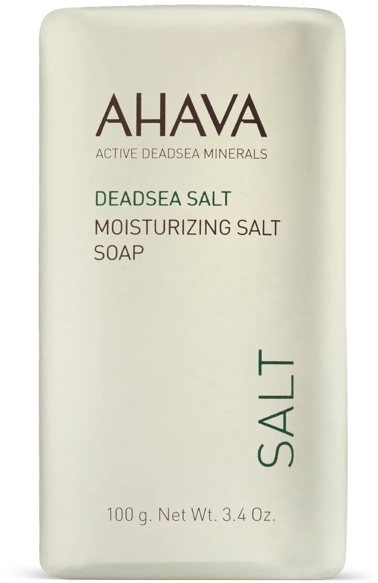AHAVA Vochtinbrengende Zout Zeep - Spoelt Vuil en Onzuiverheden Weg | Zeepblok Behoudt Natuurlijke Hydratatie | Herstelt pH-Balans | Lichaam & Gezichtsreiniging | Soap Bar Ideaal voor Douche of Bad - 100g