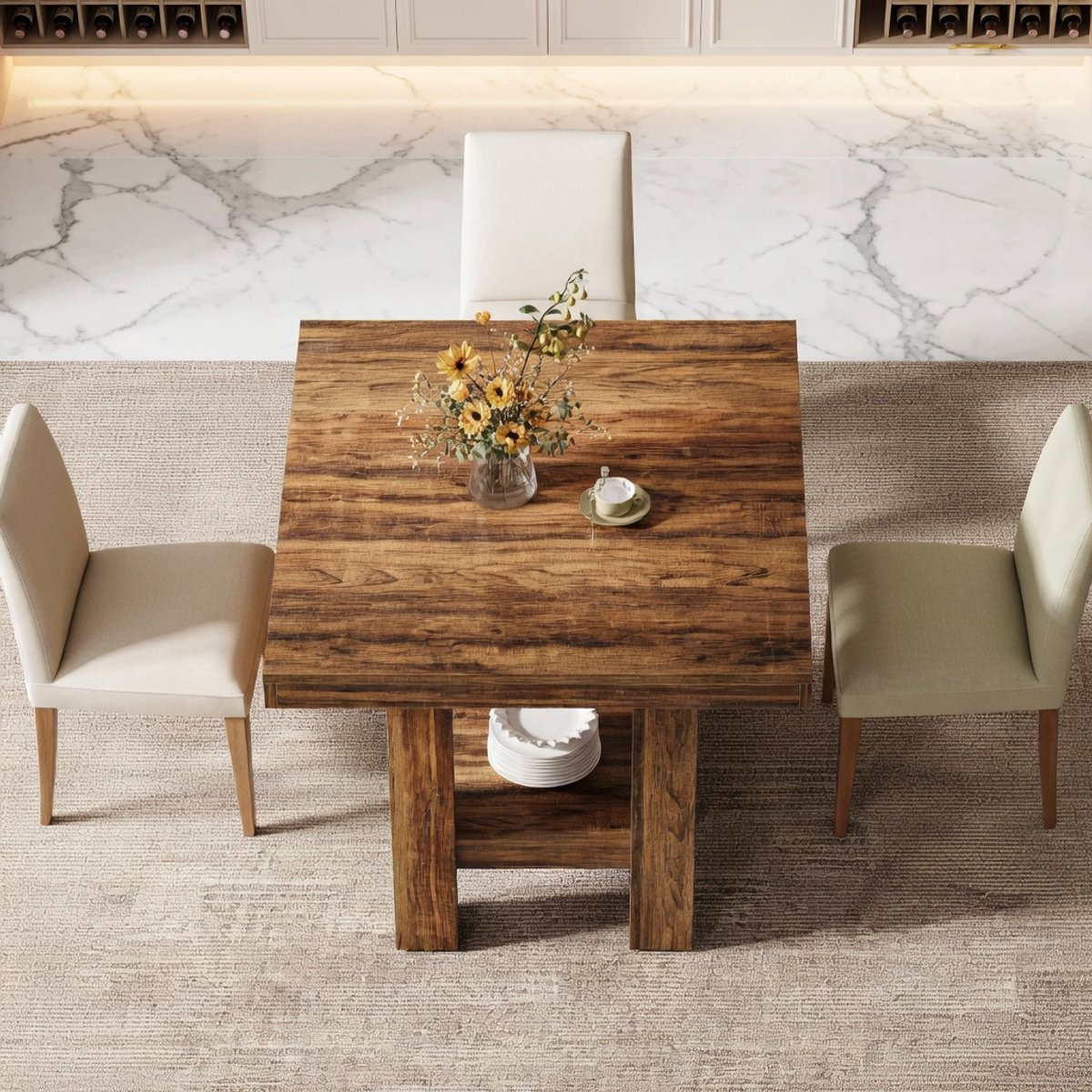 Rustieke Industrieel vierkante eettafel 80x80x75 cm - Houten Keukentafel voor 2 personen - Compacte Woonkamer en Eetkamer Tafel - Vintage Bruin - Stabiel en Duurzaam Casa Serena – Casa Dorada