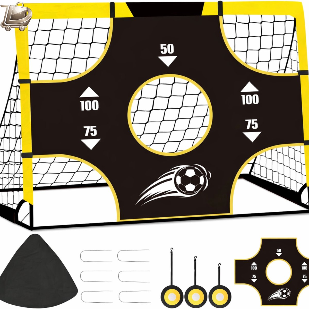 Voetbaldoel Set met Trainingsaccessoires - Inklapbaar Voetbalnet - Snelheidsladder, Schijf Cones en Trainingshulpmiddelen - Indoor en Outdoor Tuin Speelgoed - Junior Jongens en Meisjes - Geel